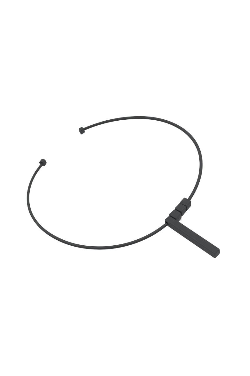 A delicate matte black stainless steel necklace with charms