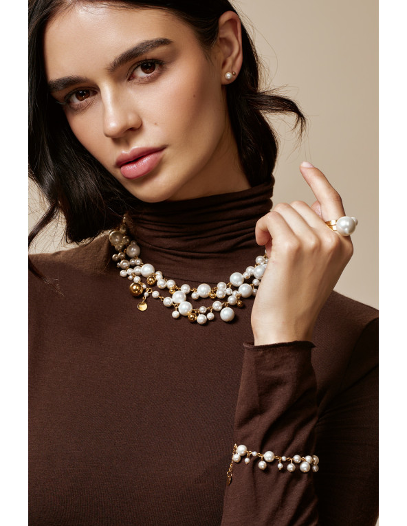 Gold-plated pearl ball earrings 6mm