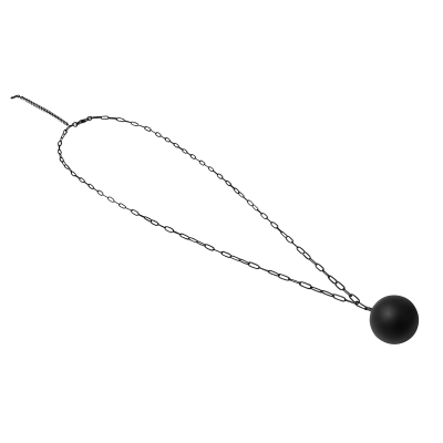 Long necklace in black matte stainless steel featuring a large decorative sphere.