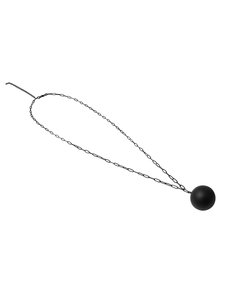 Long necklace in black matte stainless steel featuring a large decorative sphere.
