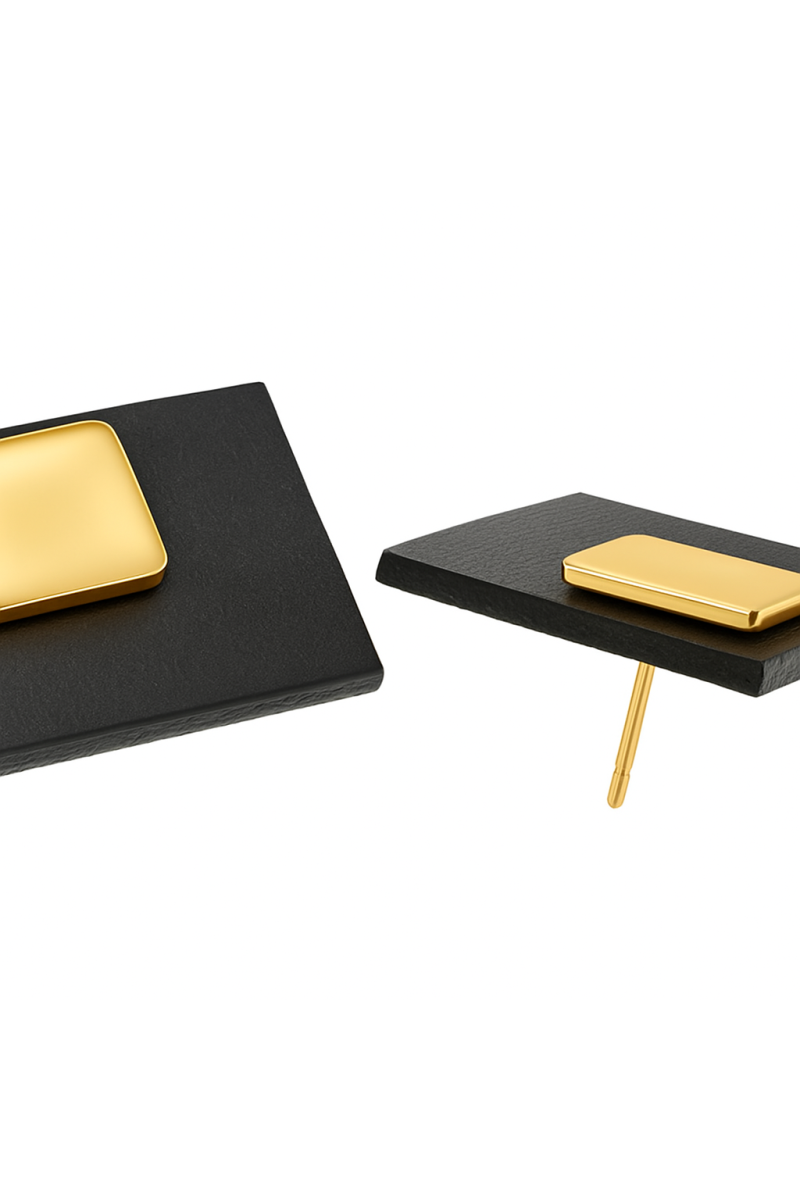 Square earrings made of natural leather and stainless steel in a modern style.