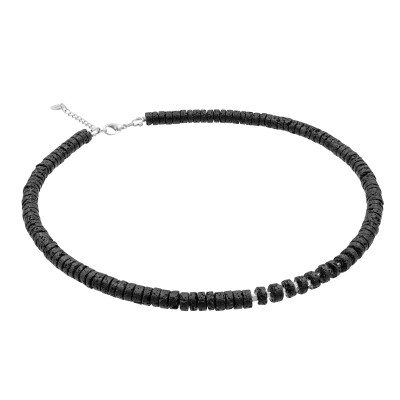 Men's necklace made of volcanic lava with a silver element and a lobster clasp