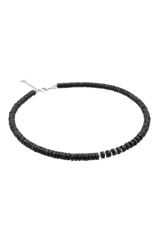 Men's necklace made of volcanic lava with a silver element and a lobster clasp