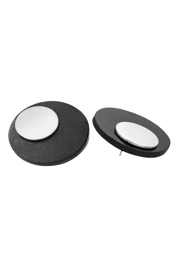 Minimalist leather earrings with satin stainless steel