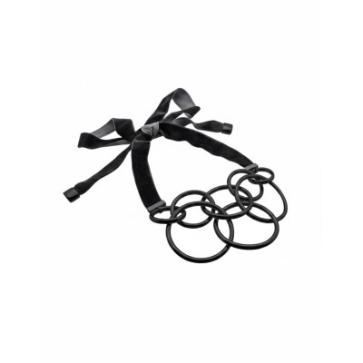 Original necklace LARGE BLACK circles in leather and steel