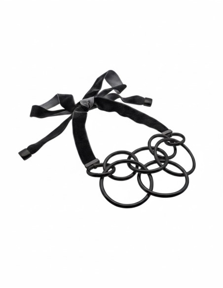 Original necklace LARGE BLACK circles in leather and steel