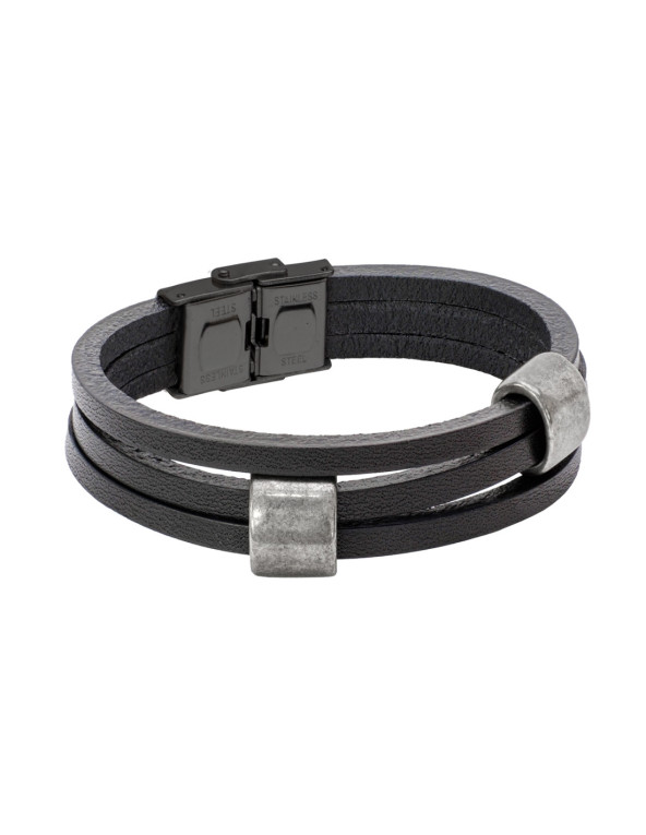 Men's black leather bracelet made from natural leather.