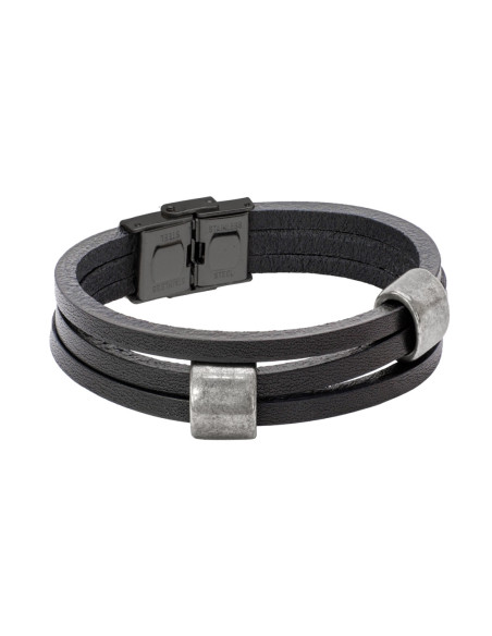 Men's black leather bracelet made from natural leather.