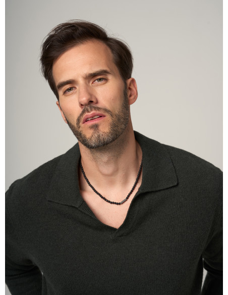 Men's necklace made of volcanic lava and black steel