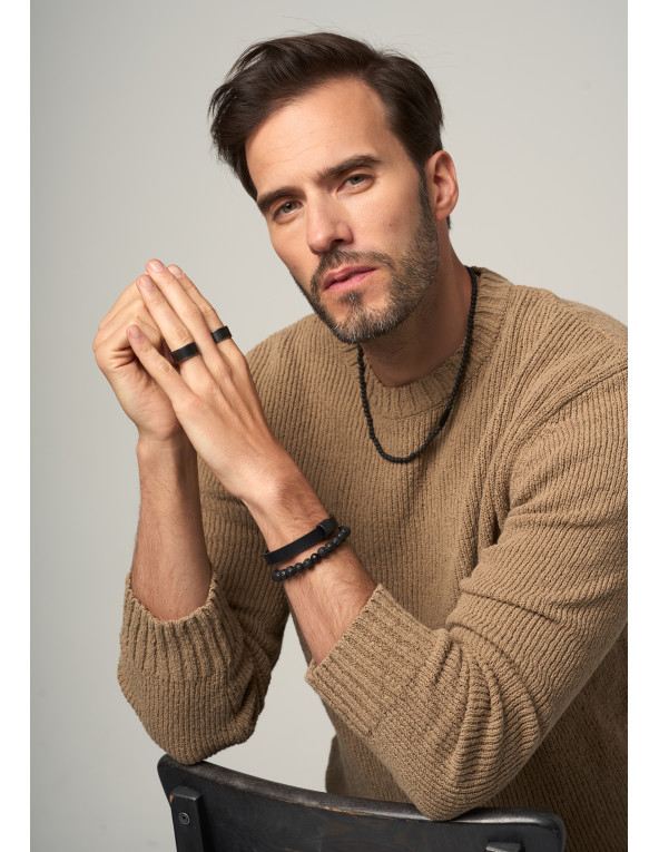 Men's necklace made of volcanic lava and black...