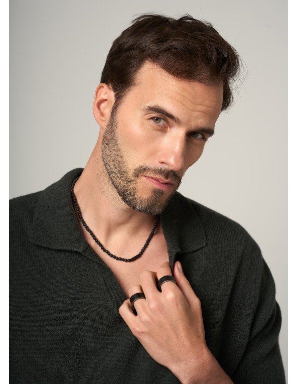 Men's necklace made of volcanic lava and black...