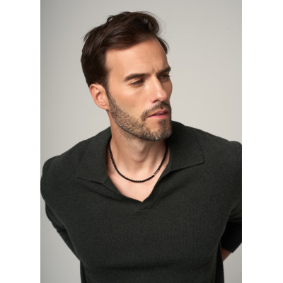 Necklace made of onyx stones and a silver element made of stainless steel with a lobster clasp 2