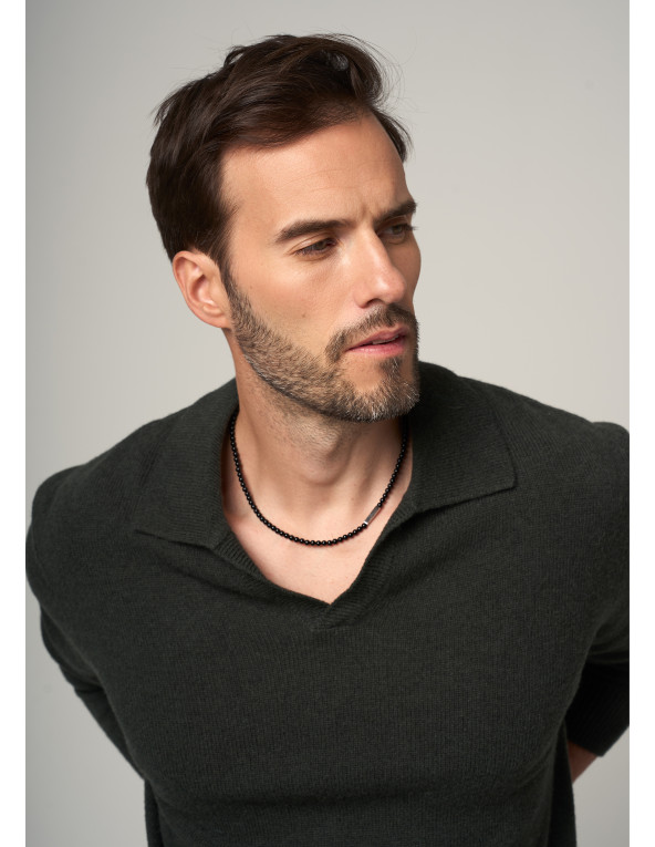 Men's necklace made of 3 mm onyx beads with a...