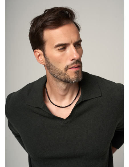 Men's necklace made of 3 mm onyx beads with a stainless steel element