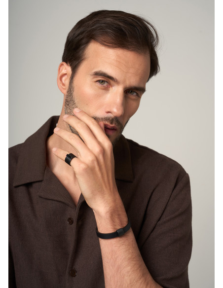 Men's black modern stainless steel signet ring