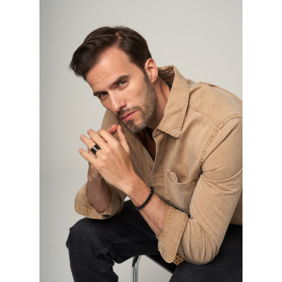 Wide matte black stainless steel ring. 2