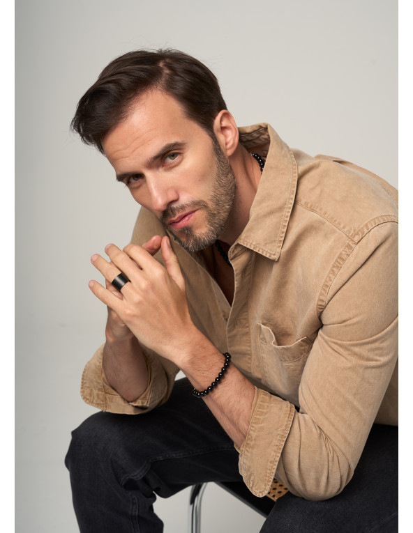 Wide black matt stainless steel ring