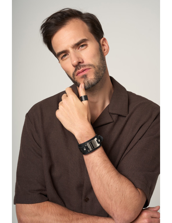 Wide black matt stainless steel ring