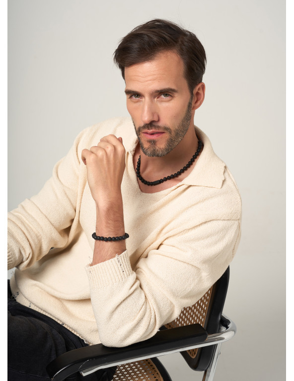 Bracelet on rubber band with natural stones - LAVA