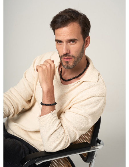 Bracelet on rubber band with natural stones - LAVA