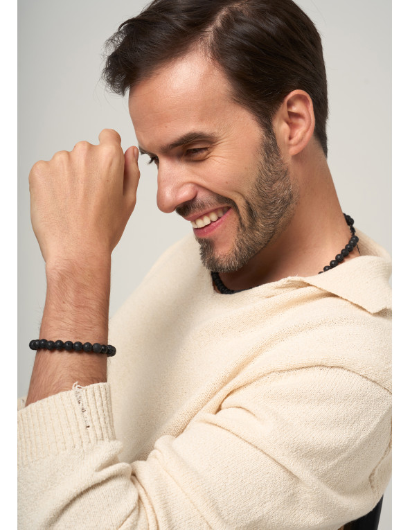 Bracelet on rubber band with natural stones - LAVA