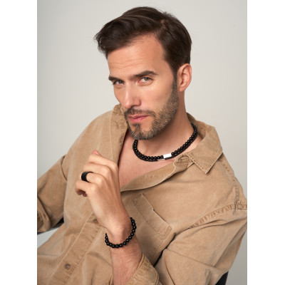 Bracelet on black elastic cord with natural onyx stones 2