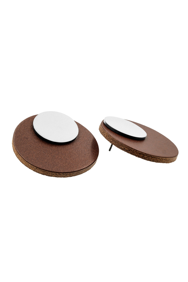 Hoop earrings made of leather and stainless steel - modern design