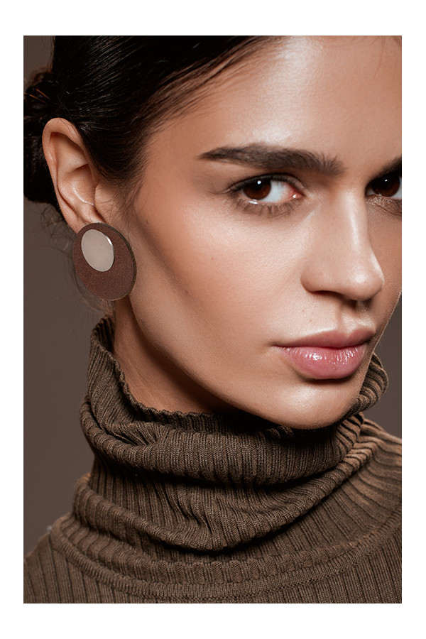 Hoop earrings made of brown leather and stainless steel 2