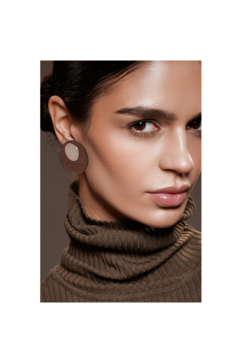 Hoop earrings made of leather and stainless steel - modern design