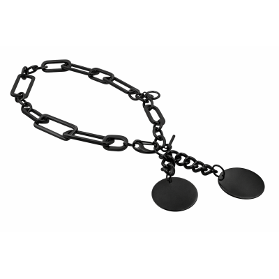 Black necklace made of stainless steel with large links