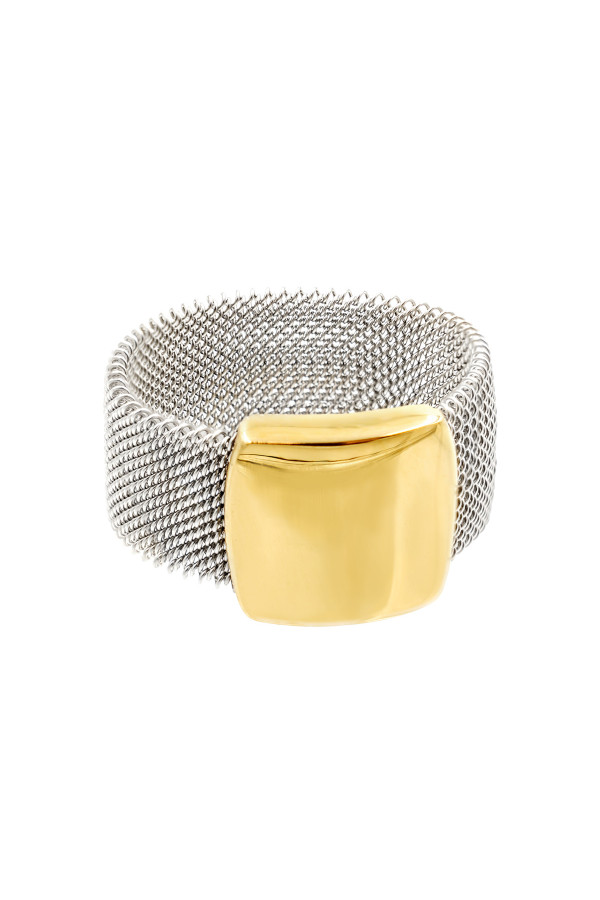 Ring made of steel mesh and gold-plated stainless steel