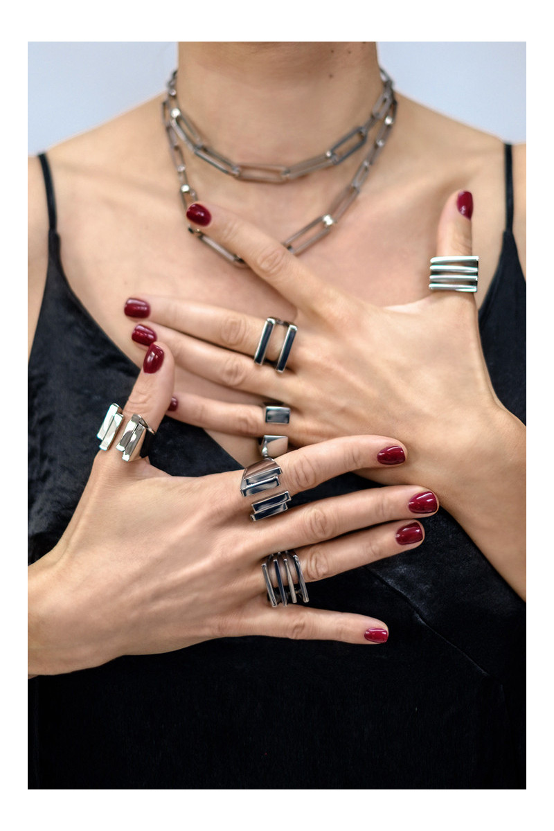 Modern stainless steel ring in silver color