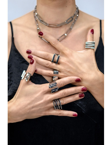 Modern stainless steel ring in silver color