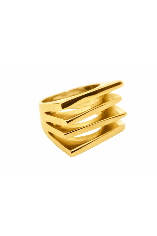 Modern gold-coloured stainless steel ring