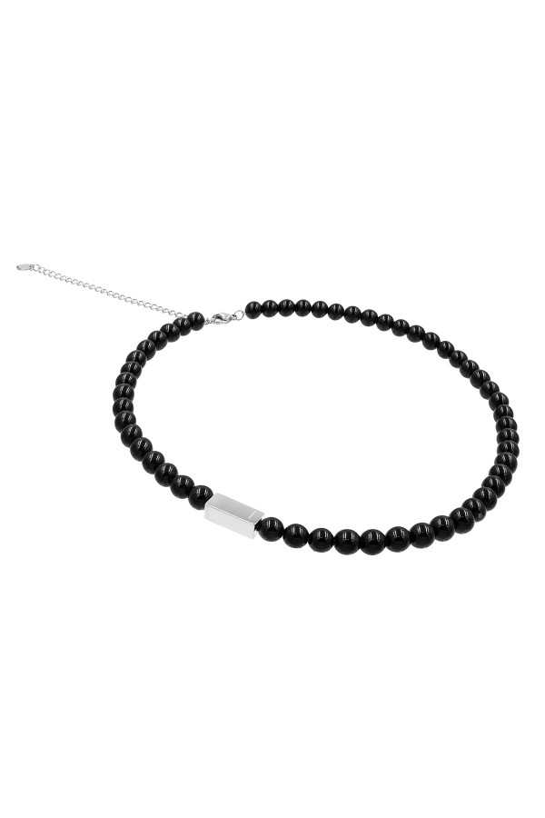 Men's necklace made of 6 mm onyx beads with a stainless...