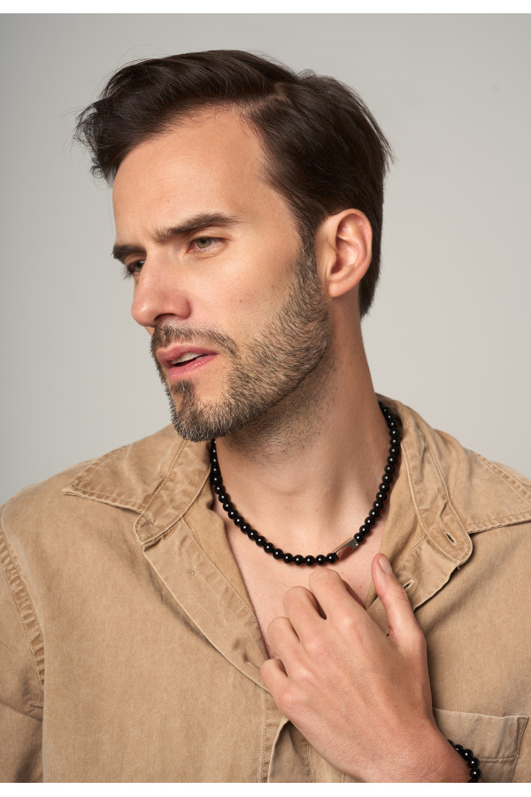 Men's necklace made of 6 mm onyx beads with a stainless... 2