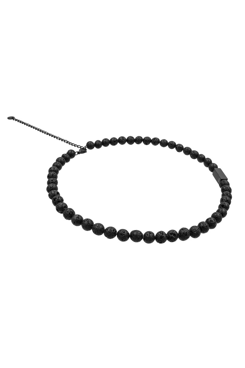 Men's necklace made of volcanic lava and black steel with a lobster clasp