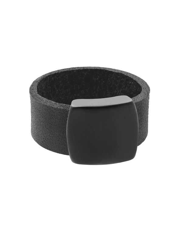 Leather and black stainless steel ring