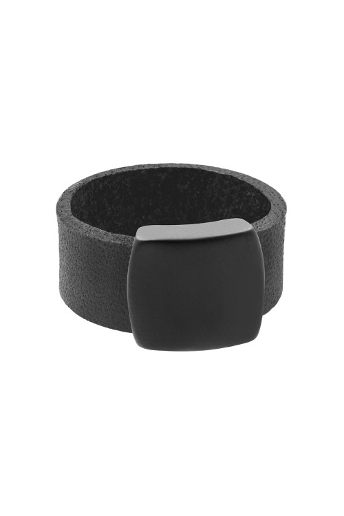 Leather and black stainless steel ring