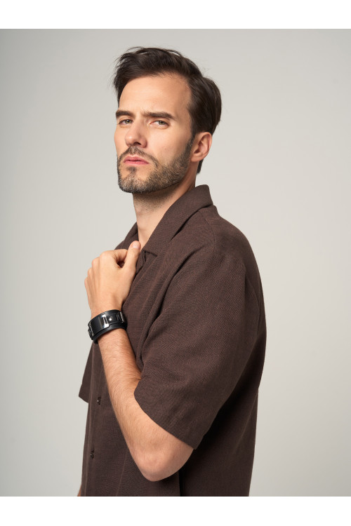 Men's black eco-leather bracelet with an engraving panel.