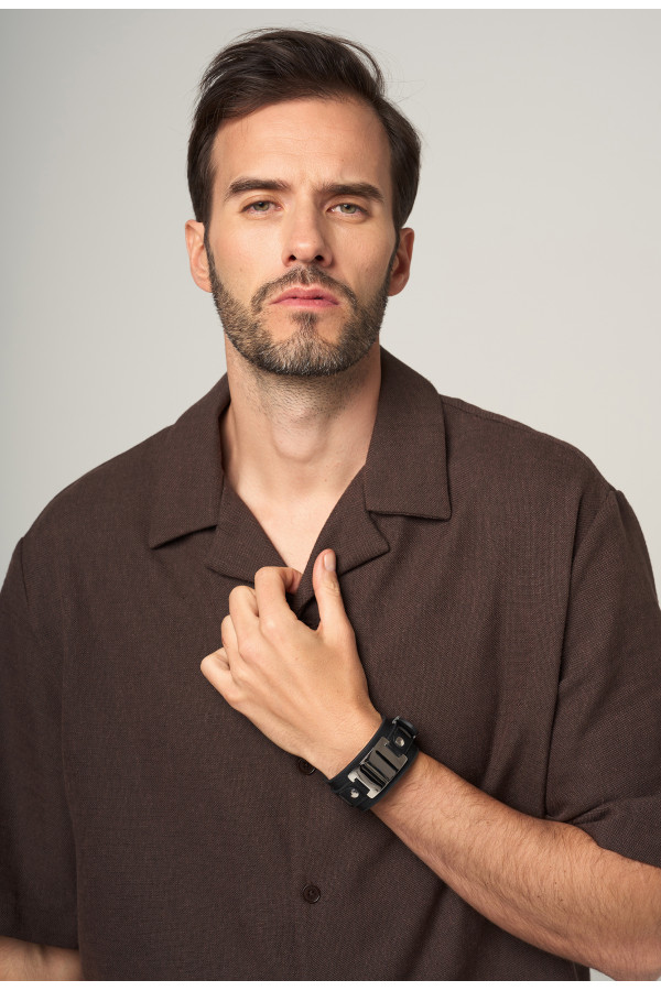 Men's black eco-leather bracelet with an engraving panel. 2