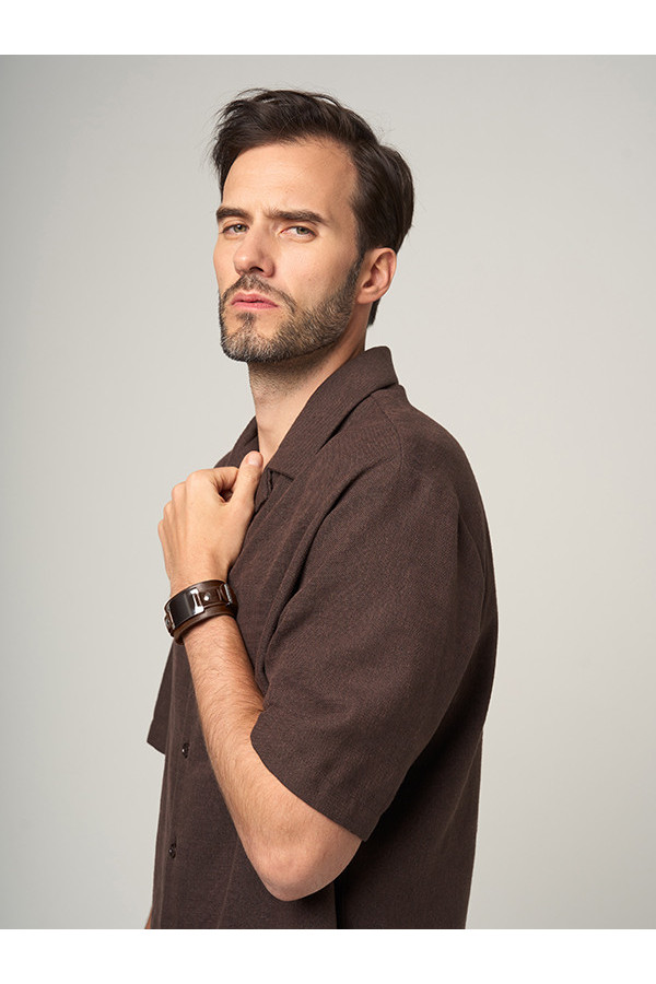 Men’s adjustable brown faux leather bracelet | moora 2