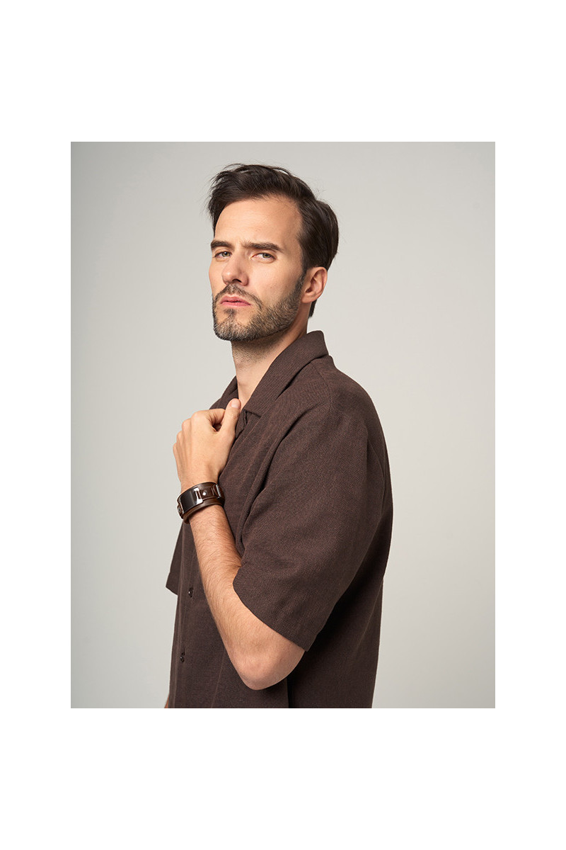 Men’s adjustable brown faux leather bracelet | moora