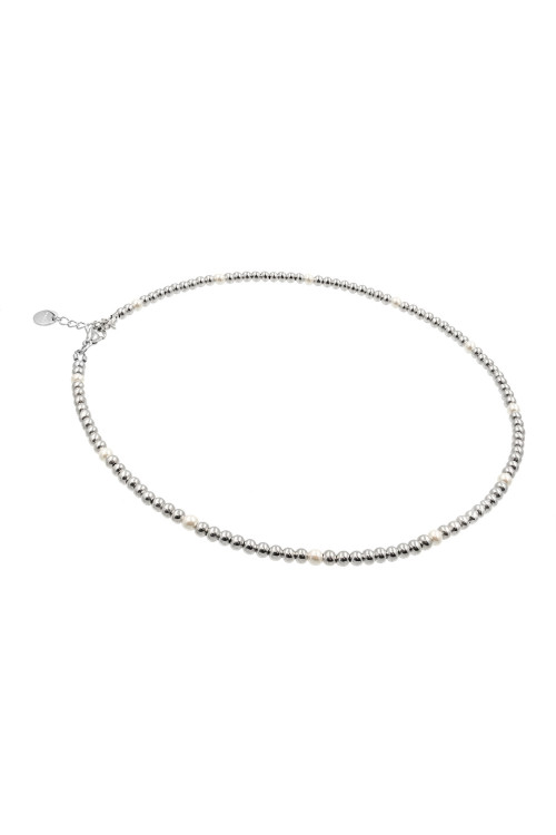 Necklace with pearls and silver beads with a lobster clasp