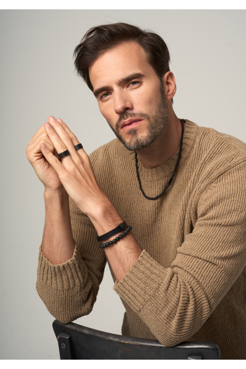 Men's matte black stainless steel ring