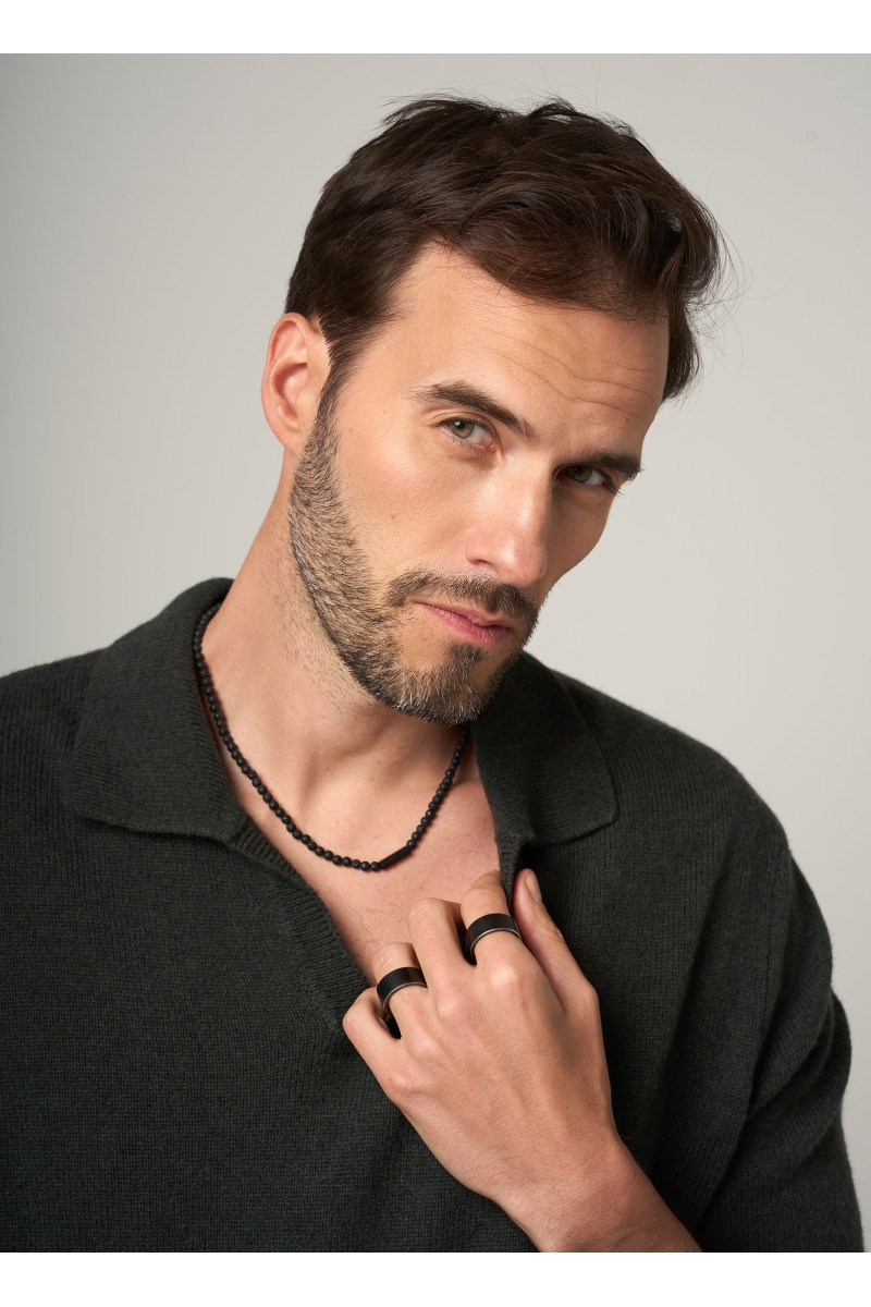 Men's matte black stainless steel ring