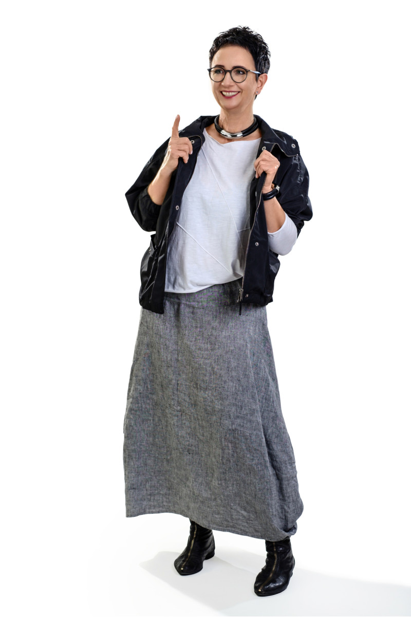 Leather necklace with large matte stainless steel element – handmade