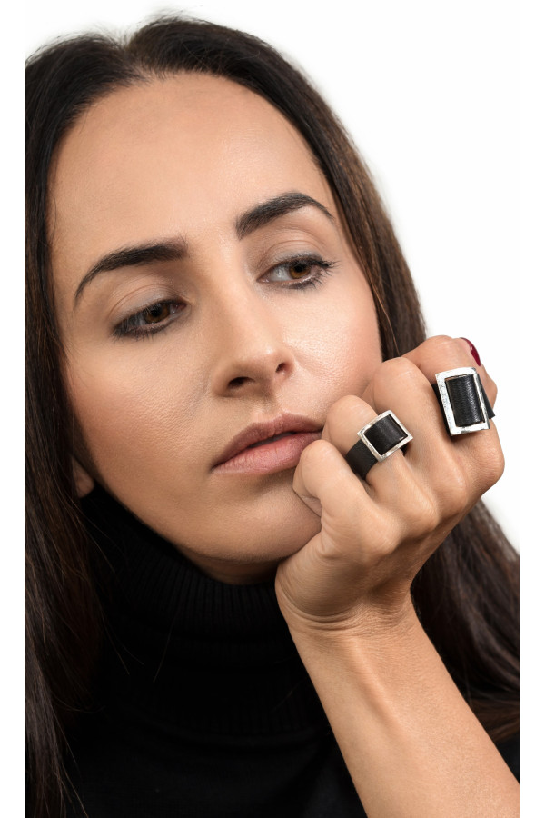 Adjustable ring made of natural leather and sterling silver 925 2