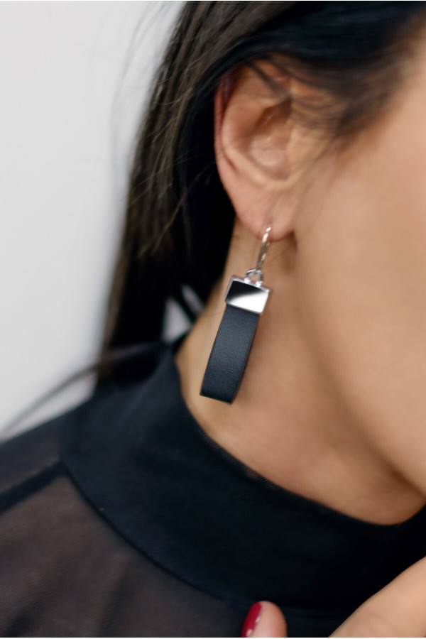 Handmade leather and sterling silver earrings in a modern style 2