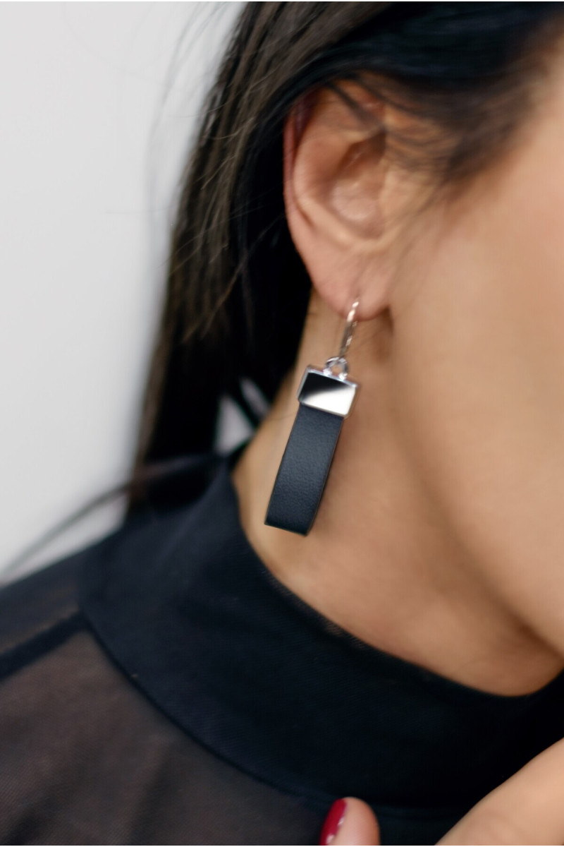 Leather and 925 sterling silver earrings – original handmade jewelry